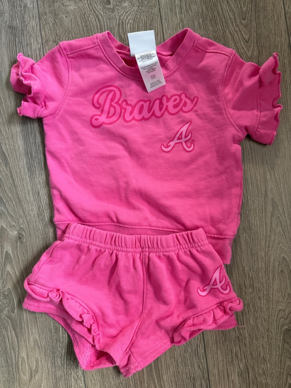 Genuine Merchandise Kids Matching Set - Pink Braves Tee & Shorts